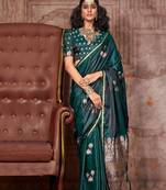 green ethnic motifs zari satin designer gadwal saree