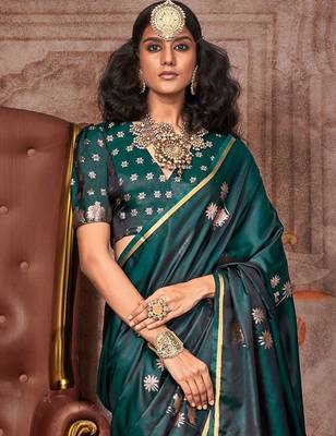 green ethnic motifs zari satin designer gadwal saree 2