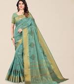 green floral embroidered zari silk cotton mysore silk saree
