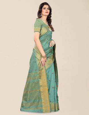 green floral embroidered zari silk cotton mysore silk saree 2