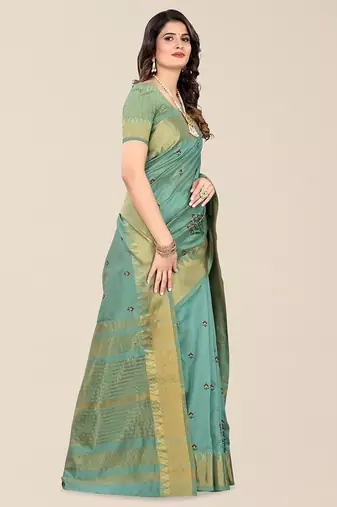 green floral embroidered zari silk cotton mysore silk saree