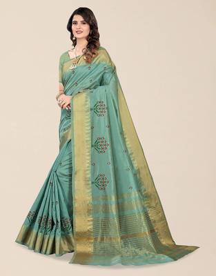 green floral embroidered zari silk cotton mysore silk saree 3