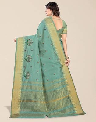 green floral embroidered zari silk cotton mysore silk saree 4