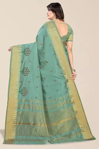 green floral embroidered zari silk cotton mysore silk saree