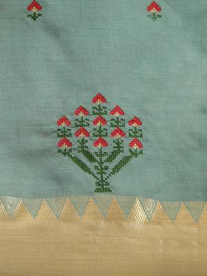 green floral embroidered zari silk cotton mysore silk saree 5