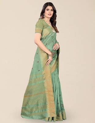 green floral embroidered zari silk cotton mysore silk saree 2