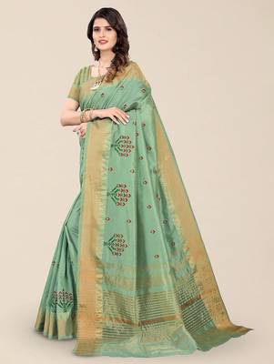 green floral embroidered zari silk cotton mysore silk saree 3