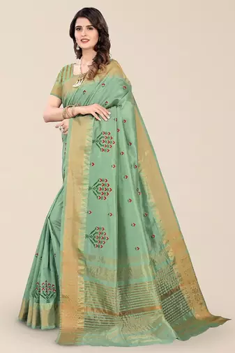 green floral embroidered zari silk cotton mysore silk saree