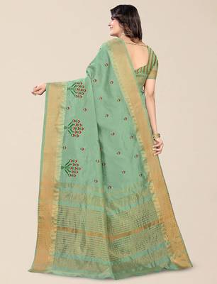 green floral embroidered zari silk cotton mysore silk saree 4