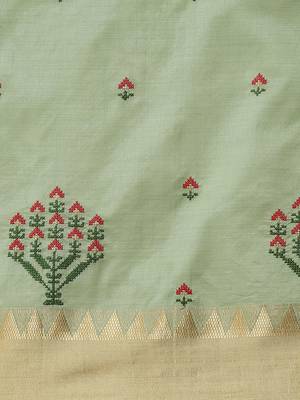 green floral embroidered zari silk cotton mysore silk saree 5