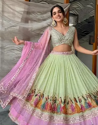 light green navratri lehenga choli with dupatta