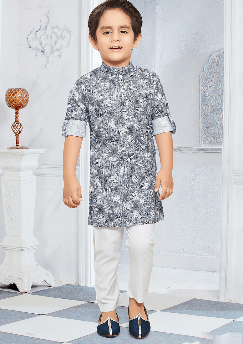 boys abstract texture print cotton kurta pajama set