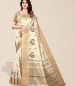 cream ethnic motifs embroidered silk cotton banarasi saree