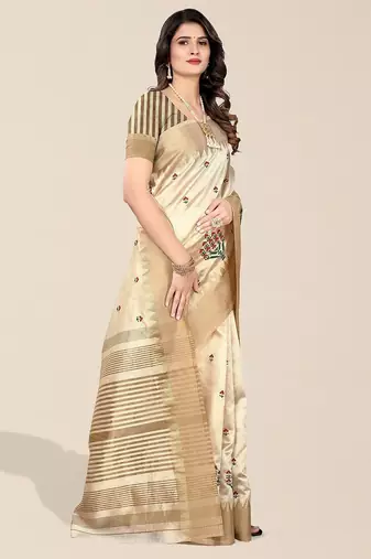 cream ethnic motifs embroidered silk cotton banarasi saree