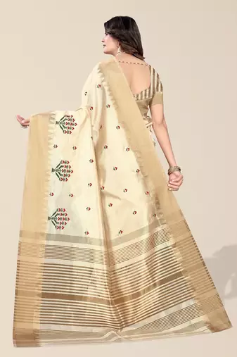 cream ethnic motifs embroidered silk cotton banarasi saree