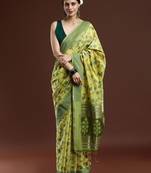 green floral woven design cotton saree with blouse