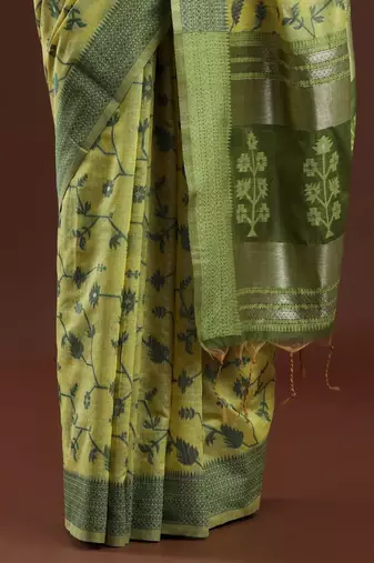 green floral woven design cotton saree with blouse