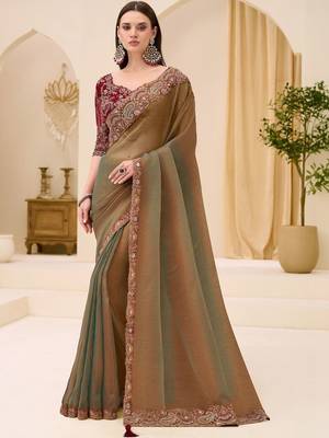 multicolor green tissue ethnic embellished festive wear matching blouse sarees 1