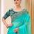 turquoise turquoise tissue ethnic embellished festive wear matching blouse sarees