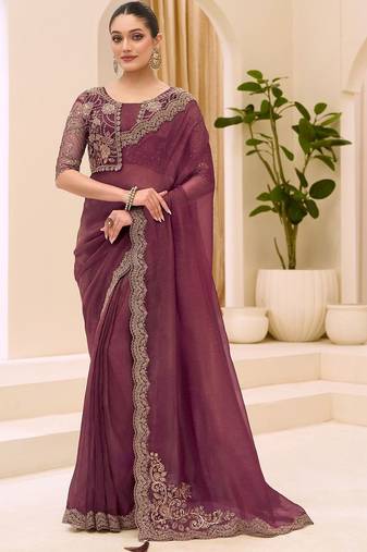 purple sequinned tissue saree with blouse