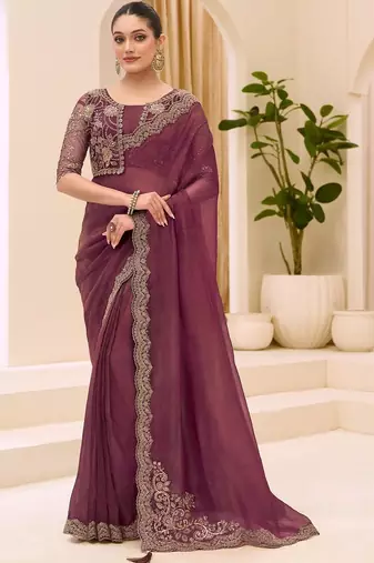 purple sequinned tissue saree with blouse