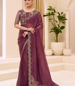 purple sequinned tissue saree with blouse