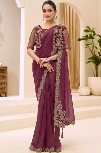 purple sequinned tissue saree with blouse