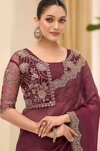 purple sequinned tissue saree with blouse