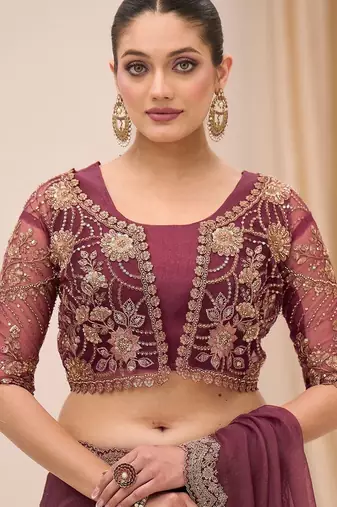 purple sequinned tissue saree with blouse