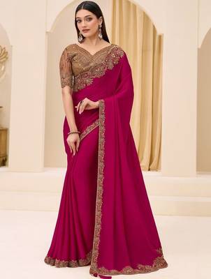 rani_pink pink satin ethnic embellished festive wear matching blouse sarees 1