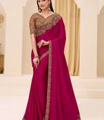 rani_pink pink satin ethnic embellished festive wear matching blouse sarees