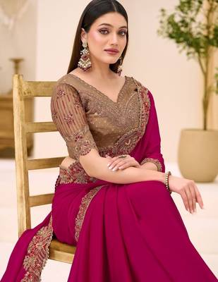 rani_pink pink satin ethnic embellished festive wear matching blouse sarees 3