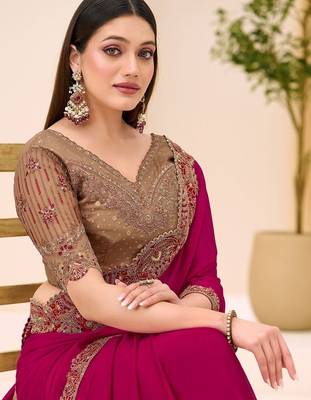 rani_pink pink satin ethnic embellished festive wear matching blouse sarees 4