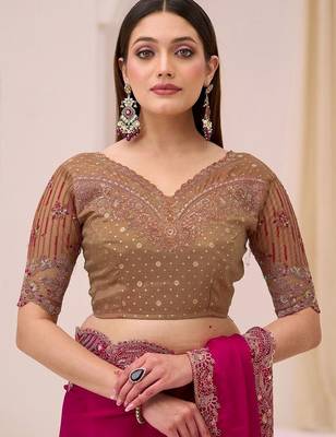 rani_pink pink satin ethnic embellished festive wear matching blouse sarees 5