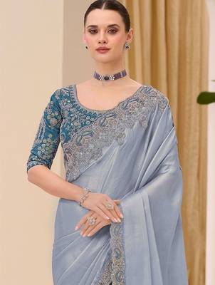 grey embellished sequinned satin designer saree 3