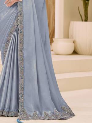 grey embellished sequinned satin designer saree 4