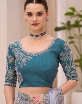 grey embellished sequinned satin designer saree 5