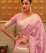 mauve mauve & gold-toned ethnic motifs zari silk blend saree