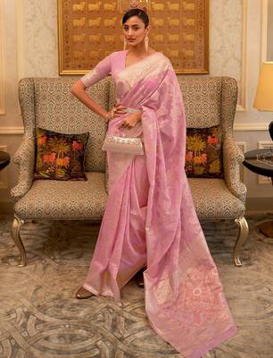 mauve mauve & gold-toned ethnic motifs zari silk blend saree 2