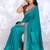 teal embellished embroidered silk blend heavy work saree
