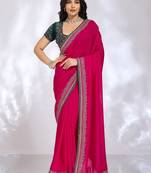 magenta embellished embroidered silk blend heavy work saree
