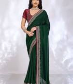 green embellished embroidered silk blend heavy work saree