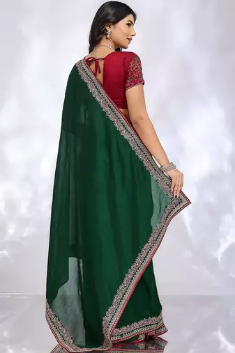 green embellished embroidered silk blend heavy work saree