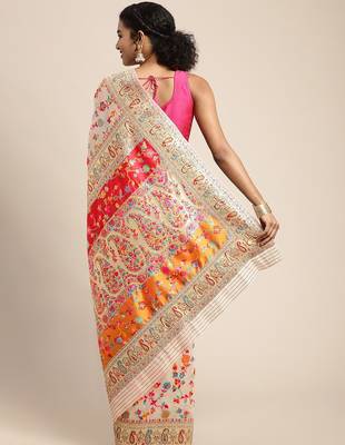 white white & pink ethnic motifs woven design saree 3