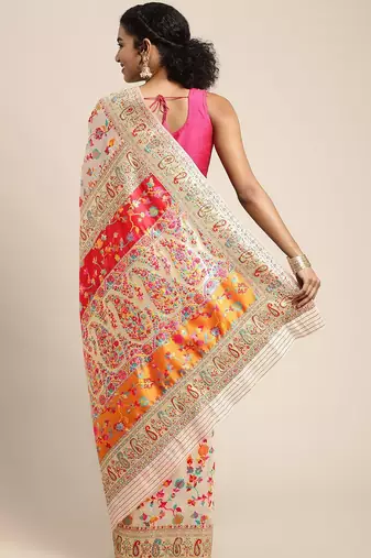 white white & pink ethnic motifs woven design saree