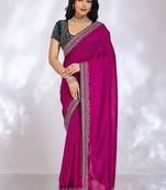 magenta embellished embroidered silk blend heavy work saree