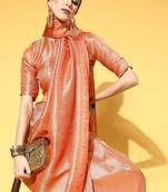 peach peach-coloured woven paisley kanjeevaram saree