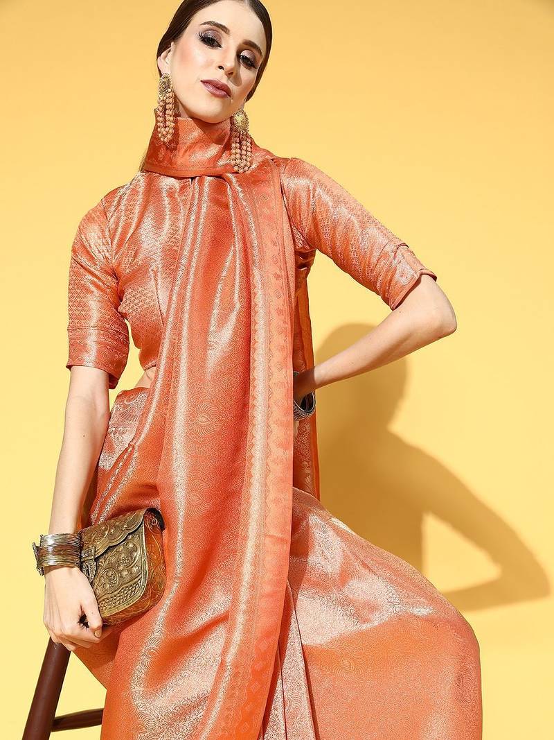 peach peach-coloured woven paisley kanjeevaram saree
