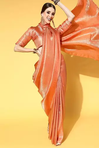 peach peach-coloured woven paisley kanjeevaram saree