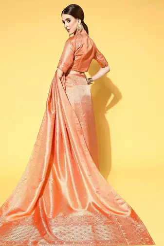 peach peach-coloured woven paisley kanjeevaram saree